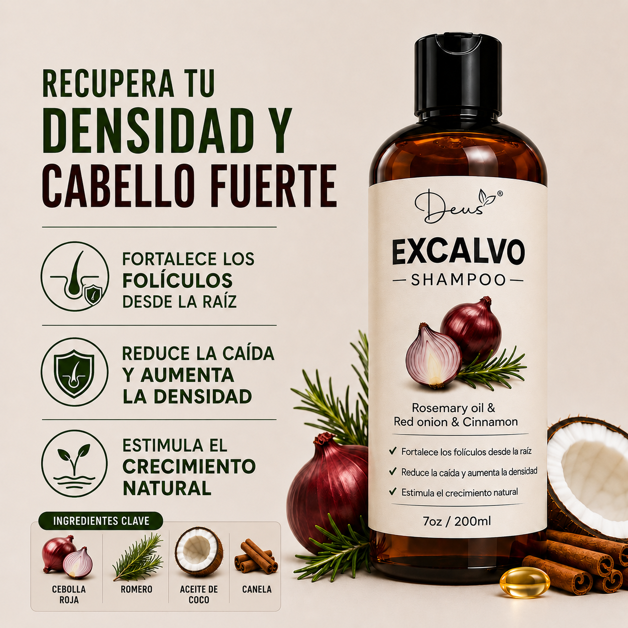Shampoo Excalvo - Reduce la Pérdida y Estimula el Crecimiento
